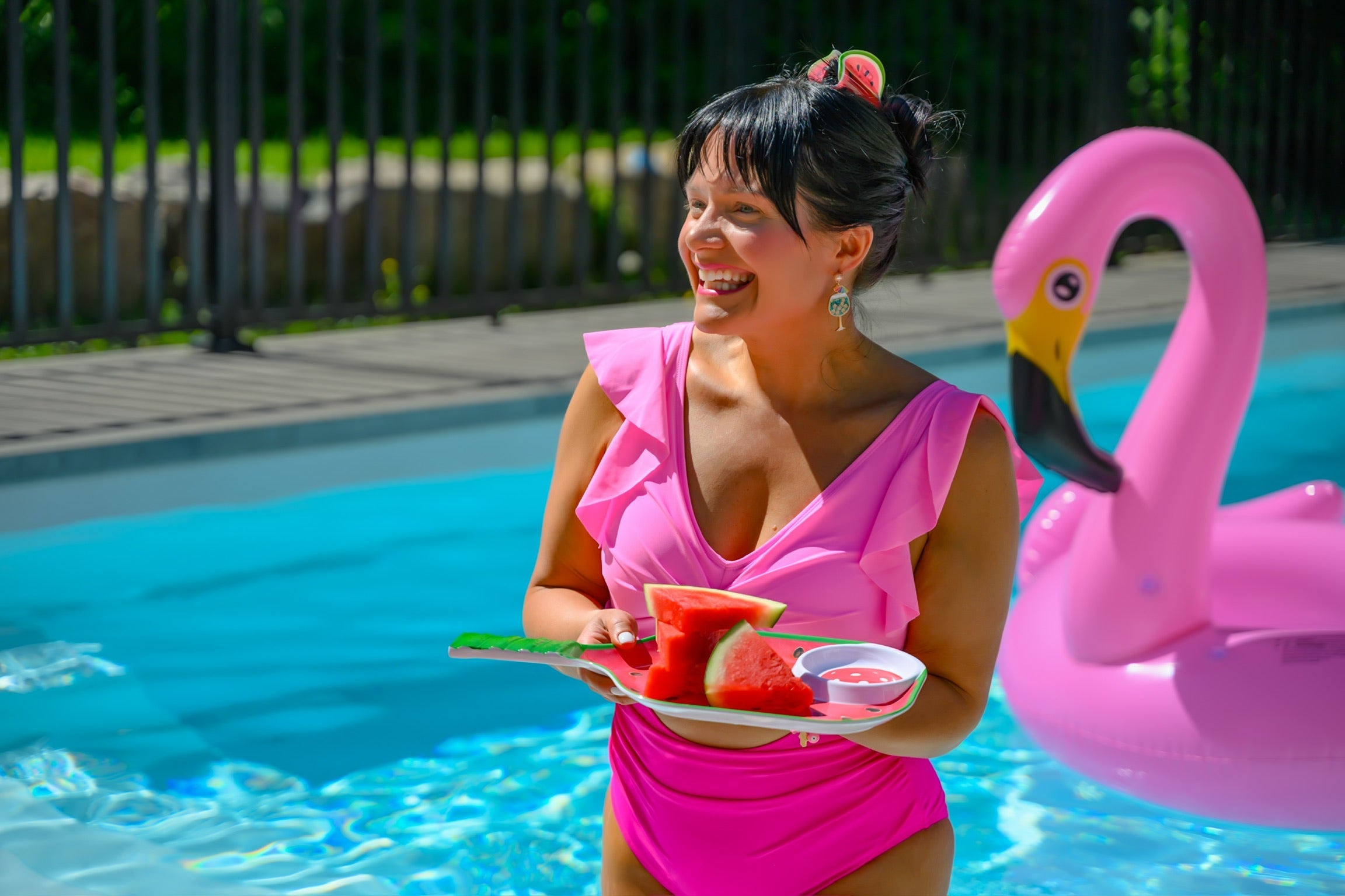 Flamants et melons
