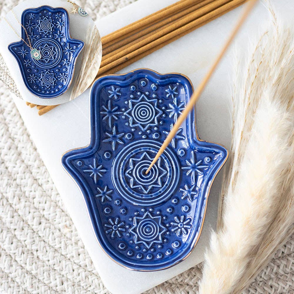 Porte-encens et vide-poche Main de Hamsa bleu foncé - Miss Lili's Boutique