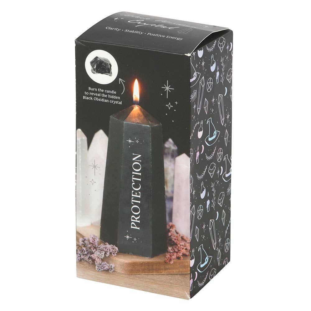 Bougie de protection en cristal avec obsidienne noire brute - Miss Lili's Boutique