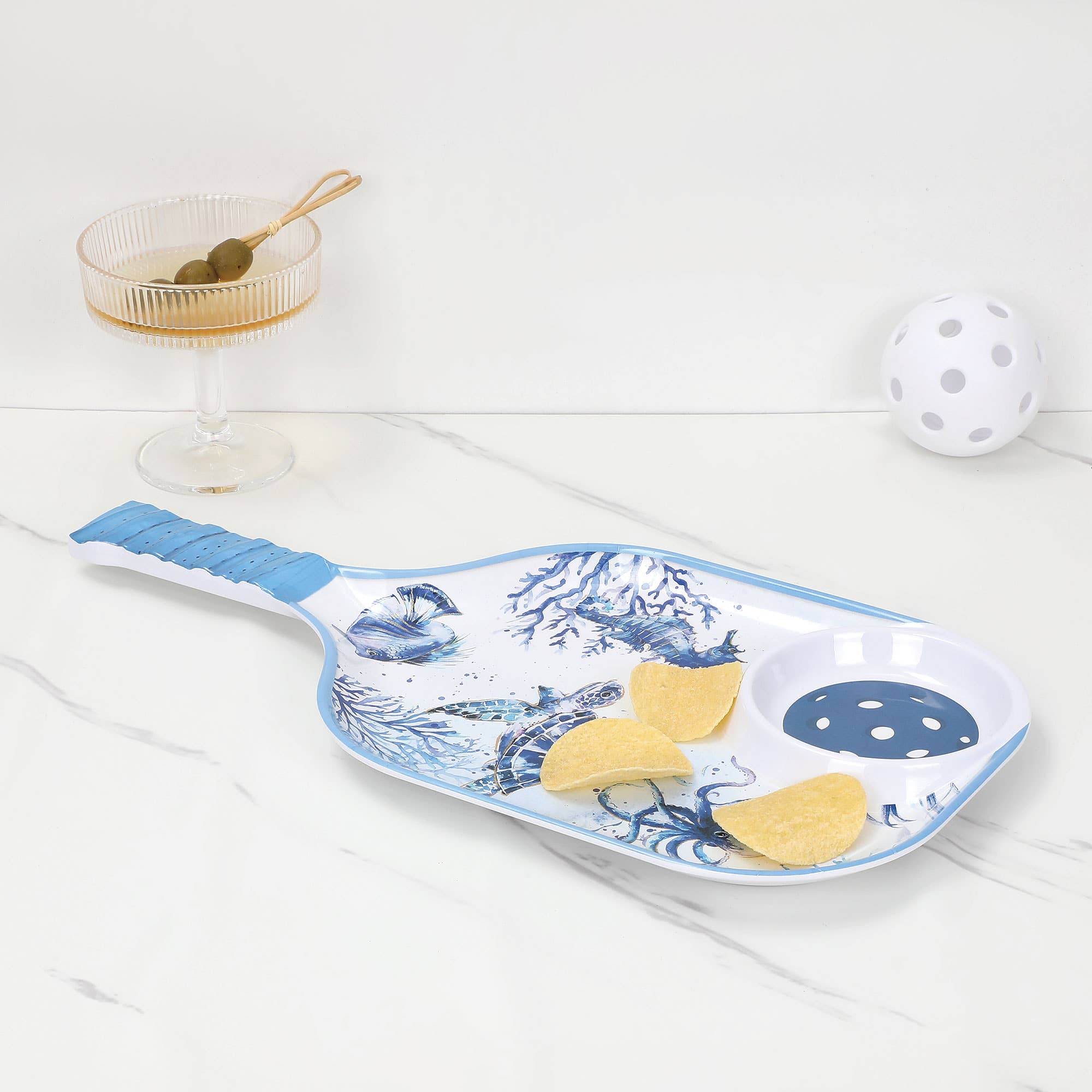 Plateau à trempette et chips en mélamine Indigo 15 3/4" - Miss Lili's Boutique