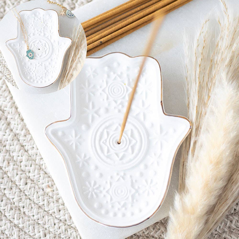 Porte-encens et vide-poche Main blanche de Hamsa - Miss Lili's Boutique