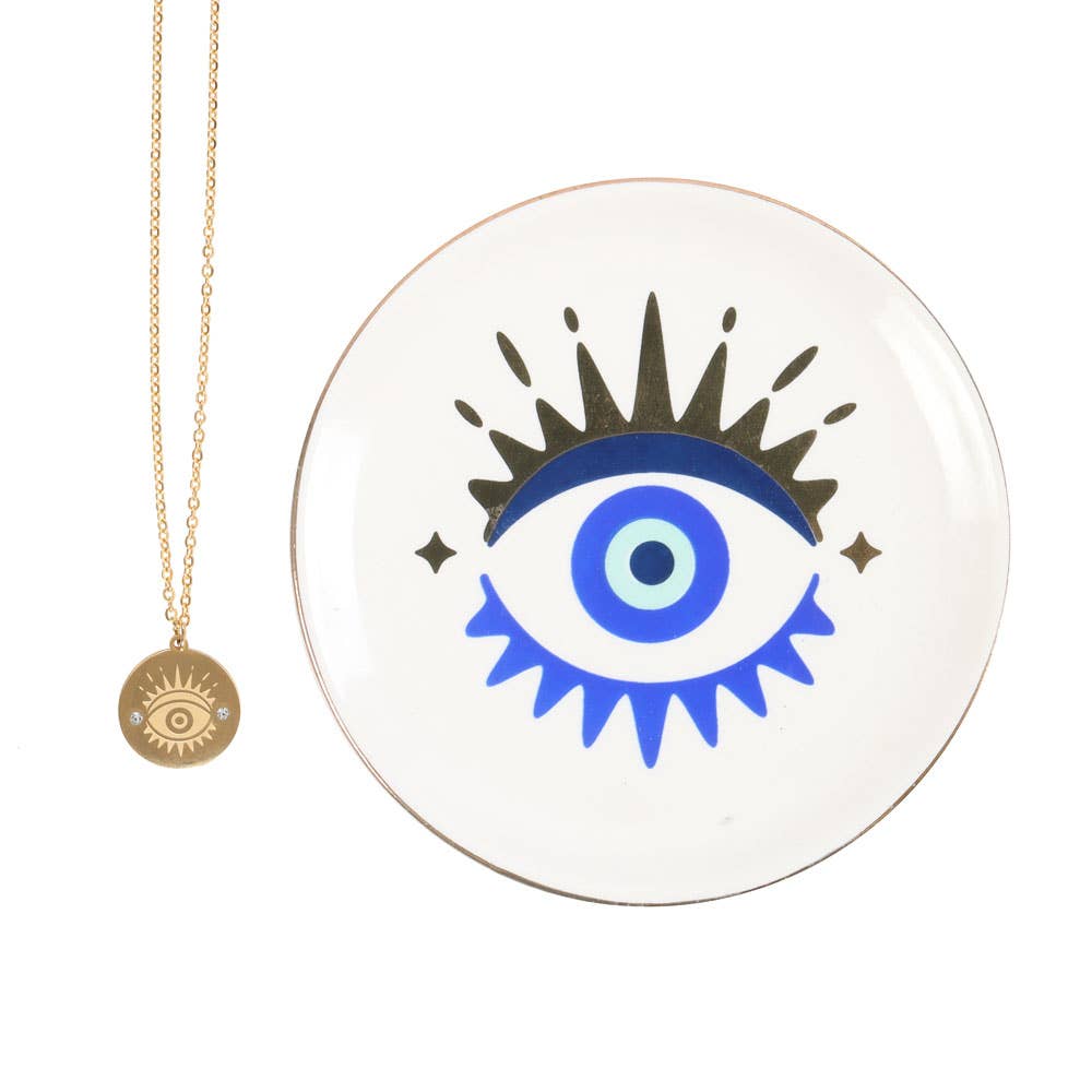 Ensemble cadeau collier et plat à bibelots Œil qui voit tout - Miss Lili's Boutique
