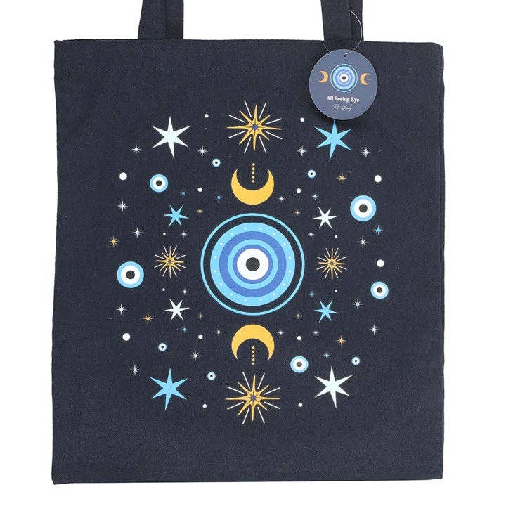 Sac fourre-tout en polycoton bleu foncé avec œil omniscient - Miss Lili's Boutique